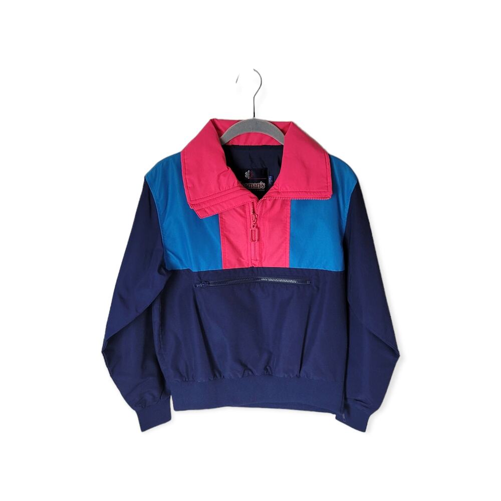 Herman's Vintage 1/2‎ Zip Pullover Jacket Color Block Collared Ribbed Hem Size S